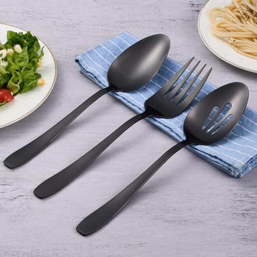 6 Pieces Large Matte Black Serving Set, Stainless Steel