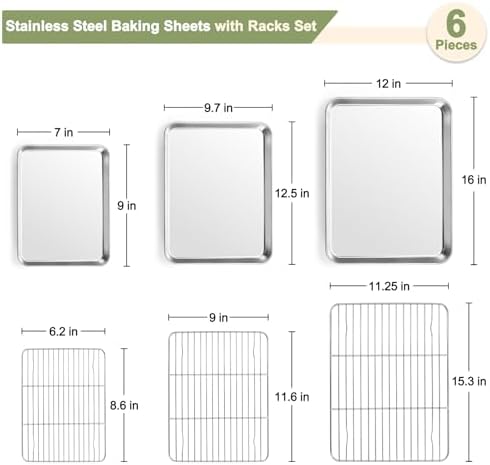TeamFar Baking Sheet with Rack Set, 3 Pans + 3 Racks, 16/12.5/9 Inch