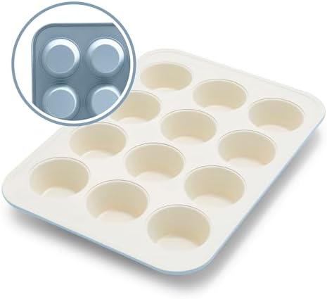 GreenLife 12 Cup Ceramic Nonstick Muffin Pan, Blue Haze