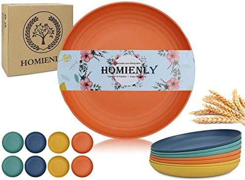 Homienly Deep Dessert Plates Unbreakable Wheat Straw Dinner Plates 8 PCS Microwave & Dishwasher Safe Plates Sets for Kitchen, Camping, Reusable Plastic Plates for Kids, Appetizer (Colorful, 8 inch)