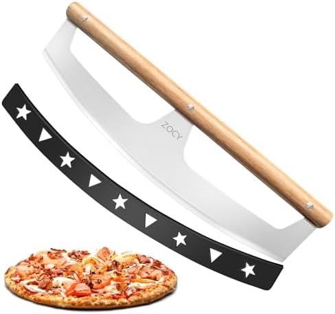 Pizza Cutter Rocker with Wooden Handles & Protective Cover by ZOCY, 16" Sharp Stainless Steel Pizza Slicer Wheel, Big Pizza Knife Cutters for Kitchen Tool (16inch)