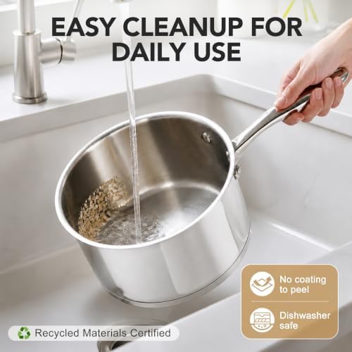 MICHELANGELO 4 Quart Stainless Steel Saucepan with Lid, Tri-Ply Base