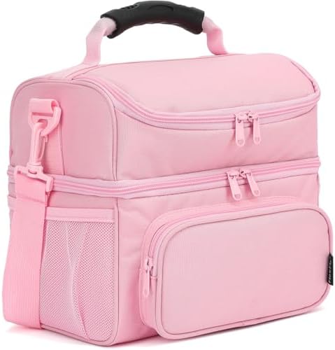FlowFly Double Layer Cooler Insulated Lunch Bag Adult Lunch Box Large Tote Bag for Men, Women, With Adjustable Strap,Front Pocket and Dual Large Mesh Side Pockets