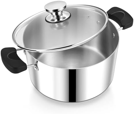 P&P CHEF 6 Qt Pot with Lid, Transparent Glass, Tri-ply Stainless Steel