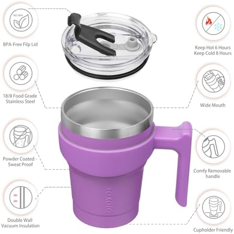 BJPKPK 10 oz Mini Tumbler with Lid, Straw & Handle, Insulated Steel Cup