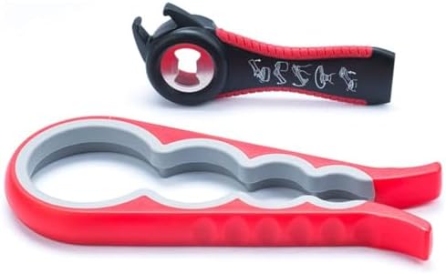 Jar Opener for Seniors with Arthritis,Jar Opener for Weak Hands,5-in-1 Bottle Opener,4-in-1 Can Opener… (Red)