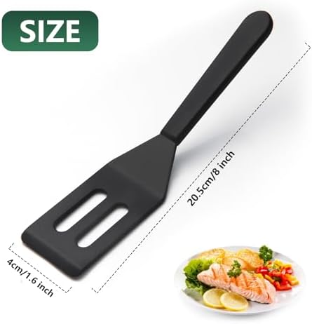 【2 Pack】Kunovo Small Spatula for Nonstick Cookware Mini Spatulas for kitchen Use,Heat-Resistant Silicone Thin Spatula Cooking Baking (Black-R)