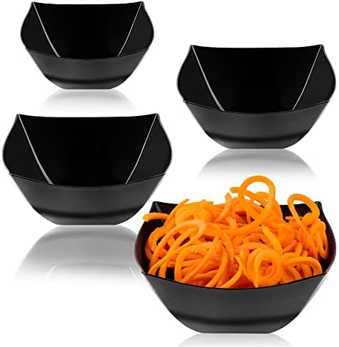 PLASTICPRO Disposable Square Serving Bowls, Party Snack or Salad Bowl, Plastic Black Pack of 4, 8 OUNCE, Black