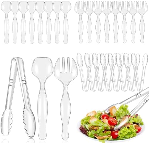 Mwellewm 24Pcs Plastic Serving Utensils Set, Disposable Spoons Tongs Forks