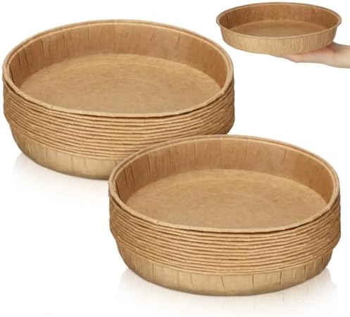 Mifoci 25 Pcs Paper Pie Pans for Baking Disposable Tart Mold Bulk Round Easy Kraft Bread Baking Pans for Microwave Freezer Oven Safe Display Loaf Cake Muffin Pizza Home Kitchen Supply