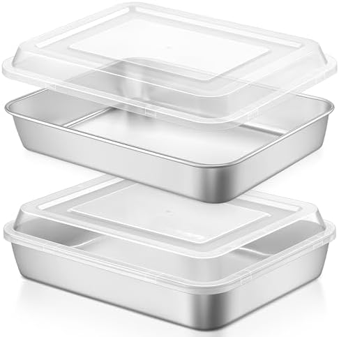 LIANYU Stainless Steel Baking Pan with Lid, 12⅓ x 9¾ Inch Rectangle Pan