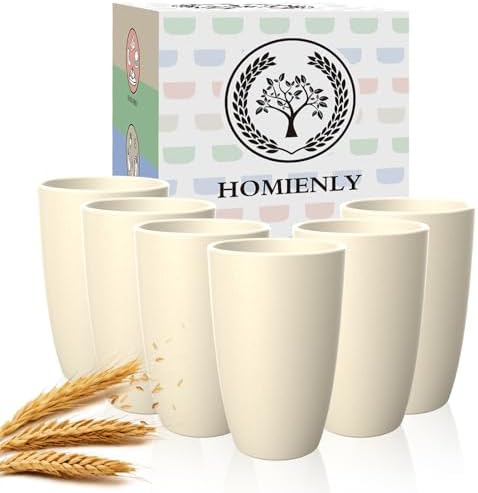 Homienly Wheat Straw Cups - Unbreakable Cups Set of 6,20 oz Dishwasher & Microwave Safe Drinking Glasses for Everyday Use-Beige