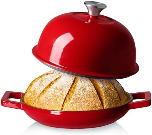 CAROTE 5QT Enameled Cast Iron Dutch Oven, Red Round Bread Oven