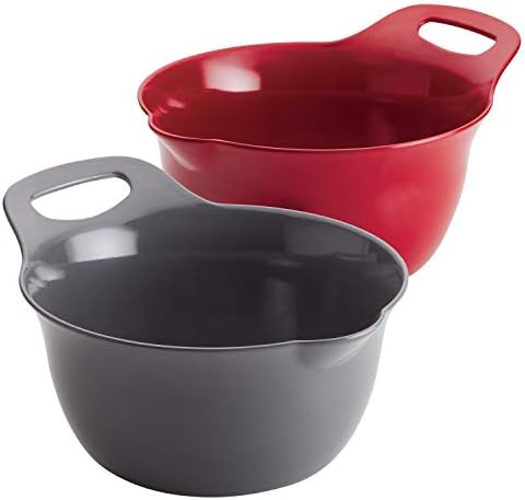 Rachael Ray Tools and Gadgets Nesting / Stackable Mixing Bowl Set with Pour Spouts and Handle - 4 and 5 Quarts, Red and Gray