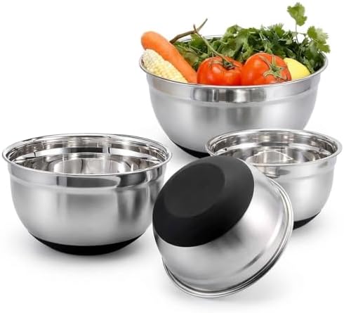 3-Piece Black Stainless Steel Mixing Bowls Set with Non-Slip Silicone Base