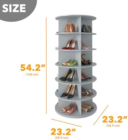 SpaceAid 6 Tier Rotating Shoe Rack Tower, Spinning Shoe Display Lazy Susan, Revolving 360 Shoe Rack Storage Round Carousel, Vertical Handbag Rotate Shoes Closet Organization (6-Tier Gray)