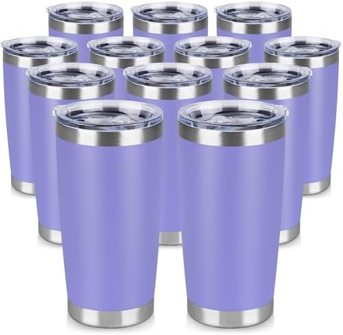 20 oz Tumbler Stainless Steel Tumblers Bulk with Lid Double Wall Insulated Coffee Tumbler Cups for Hot & Cold Drinks Powder Coated Travel Coffee Tumbler Mug Metal (Lavender, 12 pack)