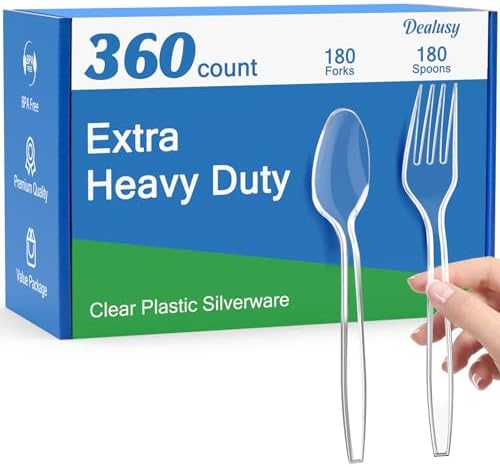 Dealusy 360 Count Extra Heavy Duty Clear Plastic Forks and Spoons