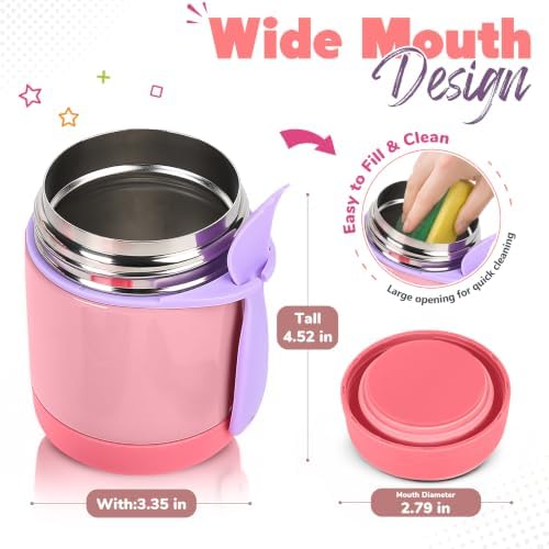 10oz Soup Thermo for Hot Food Kids,Lunch Thermo Kids Food Jar with Spoon Hot Insulated Food Containers,Leak Proof Stainless Steel Wide Mouth Lunch Thermo Jar for School(Pink)