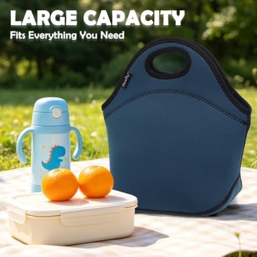 FlowFly Neoprene Kids Lunch box Insulated Soft Bag Mini Cooler Thermal Meal Tote Kit for Boys, Girls,Men,Women,School,Work, Office, Navy Blue