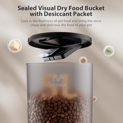 IMIPAW Automatic Cat Feeders, 5L Large Capacity, Timed Feeding Dry Food, Dual Power Design, Programmable Portion Size, 1-6 Meals Per Day, with Desiccant Packet, Suitable for Small Pets Food Dispenser