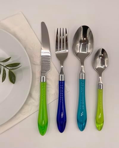 Gypsy Color Sea Green & Blue Mix & Match Stainless Steel Flatware Collection, Set of 16