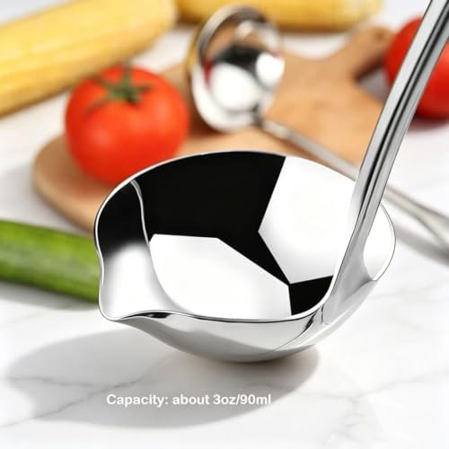 Soup Ladle 304 Stainless Steel Heavy Duty Ladle with Pour Spout Gravy Ladle for Serving, Cooking, Soups, Sauces, Stews and More, 11.8 inch