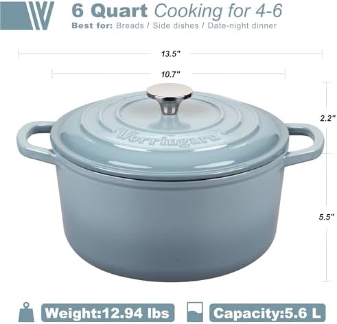 VORRINGARD Enameled Cast Iron Dutch Oven Pot with Lid, for Sourdough Bread Baking, Round Dutch Ovens, 6 Quart, Sea Salt