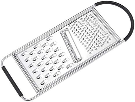 Amazon Basics Cheese Grater with Handle, Stainless Steel Zester, Easy to Clean, Dishwasher Safe, Rectangular, Non-Slip, Multifunction Tool for Kitchen Prep, Vegetables, Black