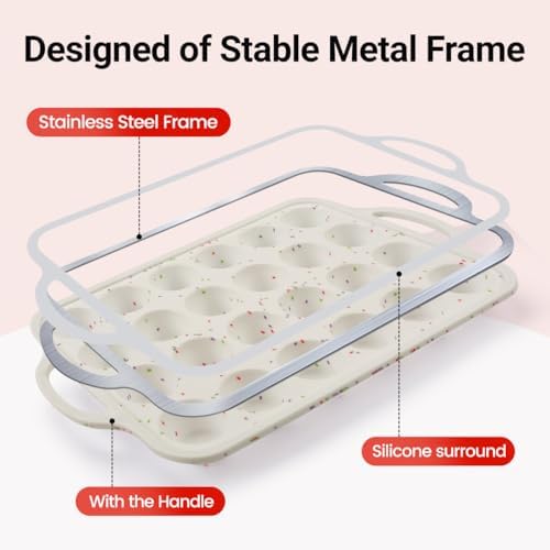 CAKETIME Silicone Muffin Pans for Baking, Metal Reinforced Frame Regular 12 Cups & Mini 24 Cups Cupcake Pan Set Nonstick Muffin Pan for Homemade Baking Easy to Handle