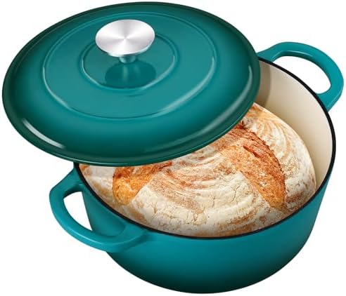 3-Quart Small Enameled Cast Iron Dutch Oven Pot with Lid, Lake Green