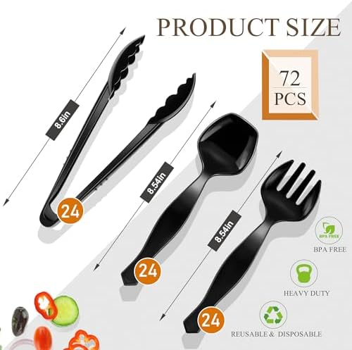 Mwellewm 72Pcs Plastic Serving Utensils Set, Disposable Spoons Tongs Forks