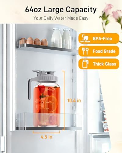 64 oz Mason Jar Pitcher, Glass Pitcher with Lid for Sun Tea & Iced Tea