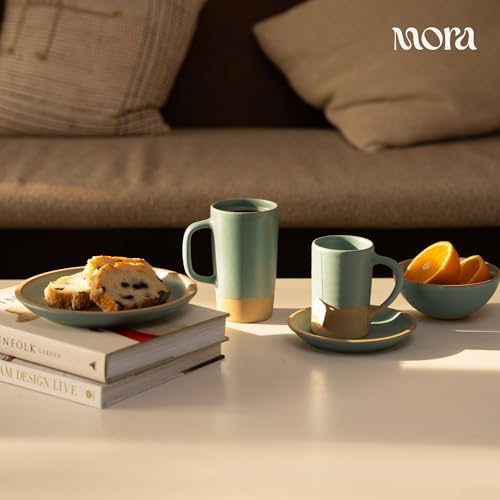 MORA Ceramics Large Tea Mug with Loose Leaf Infuser and Ceramic Lid, 18 oz, Portable, Microwave, Dishwasher Safe, Tall Coffee Cup - Rustic Matte Ceramic Glaze, Modern Herbal Tea Strainer, Iris