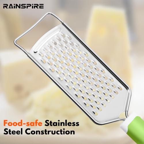 Rainspire Professional Cheese Graters for Kitchen Stainless Steel Handheld, Metal Lemon Zester Grater With Handle For Cheese, Chocolate, Spices, Kitchen Gadgets And Tools, Soft Grip Handle, Green