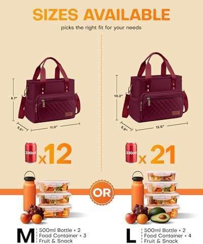 HOTOR Lunch Box Women Insulated Tote Bag Multiple Pockets Purple