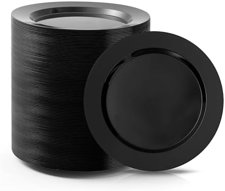 Bestluck 100PCS Black Plastic Dessert Plates 7inch for 100 Guests