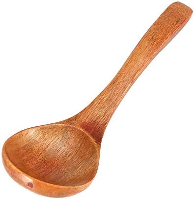 Wood Ladle with Long Handle, Natural Cooking Spoon (brown spoon)