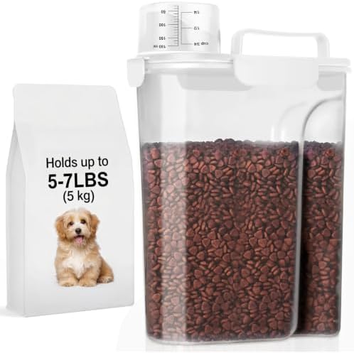 LEAWALK 5-7LBS Plastic Dog Cat Storage Container PBA-free, Pet Food Containers with 4-Buckle Handle Design is Leak-Proof, Easy to Clean and Portable-Whtie