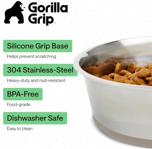 GORILLA GRIP Dog Bowls, Food Grade Stainless Steel, Set of 2, 6 Cup, Beige