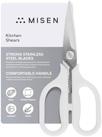Misen Heavy Duty Kitchen Shears - Comfortable Ambidextrous Scissors for Meat, Poultry, Herbs & More - Easy to Clean - German Stainless Steel - Small | White