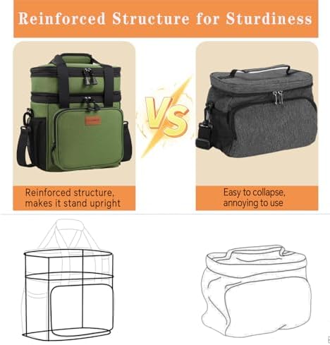 GLENKEY Expandable Lunch Box Insulated Leakproof Cooler Bag Work Outdoor