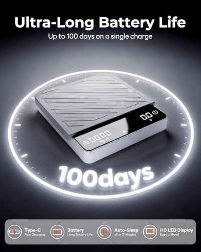 Digital Mini Coffee Scale with Timer - Mini Espresso Scale with Flow Rate Indicator & Brew Ratio, 4 Smart Modes Rechargeable 2kg/0.1g Precision Scale for Pour Over, Kitchen, Matcha, White