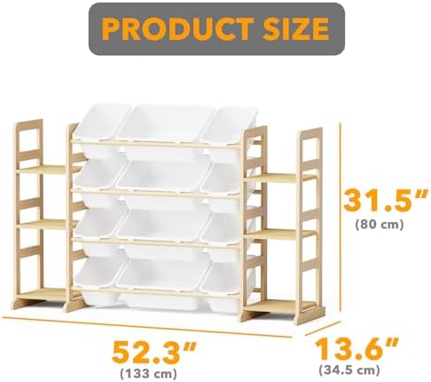 SpaceAid Toy Storage Organizer with 6 Shelves and 12 Bins, Bookshelf/Bookcase, Kids Bin Shelf, Toys Box for Playroom Organization for Bedroom & Room Decor, White, 52.3" W
