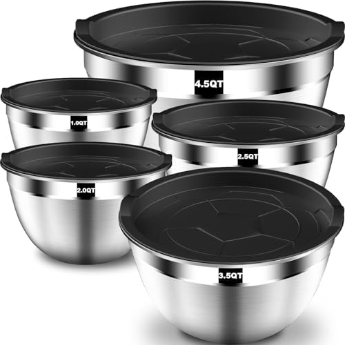 DUTZUN Mixing Bowls with Lids Set of 5, 1.5/2/2.5/3.5/4.5 Qt
