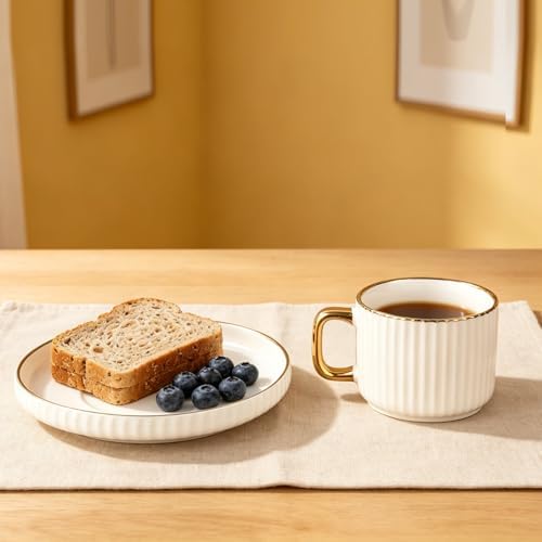 Ceramic Tea Cups Coffee Cup and Saucers Set of 4 (White)