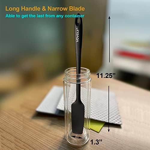 2-Pack Silicone Small Jar Spatulas with Long Handle, Upgraded Heat Resistant Spatula for Non Stick Cookware, Seamless Design, Stainless Steel Core, BPA Free Spoonula, Black