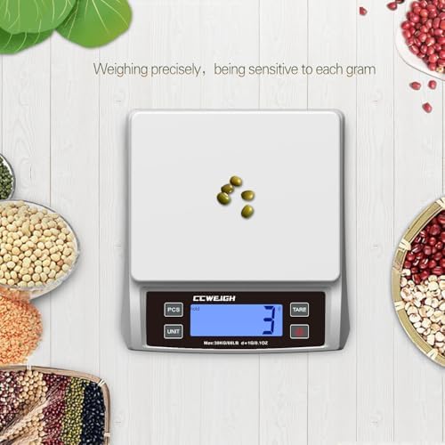 Digital Kitchen Scale 30KG/66LB, Stainless Bread Scale with LCD Display, Multi Unit Conversion for Baking、Supermarket＆ Express Delivery, Counting Scale (White)