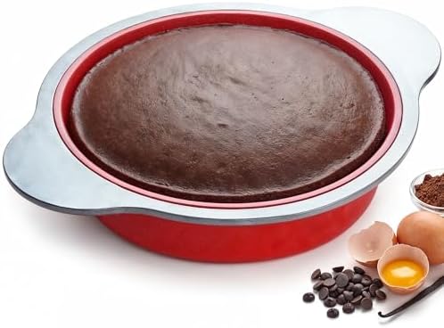 Boxiki Kitchen 9 Inch Non-Stick Silicone Round Cake Pan with Steel Frame Handles - Perfect for Baking Delicious Round Cakes