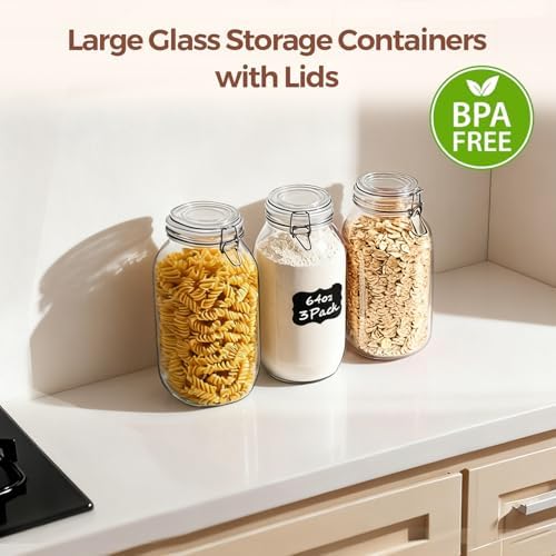 ComSaf Large Glass Jars with Airtight Lids 71 oz 3 Pack Pantry Organization